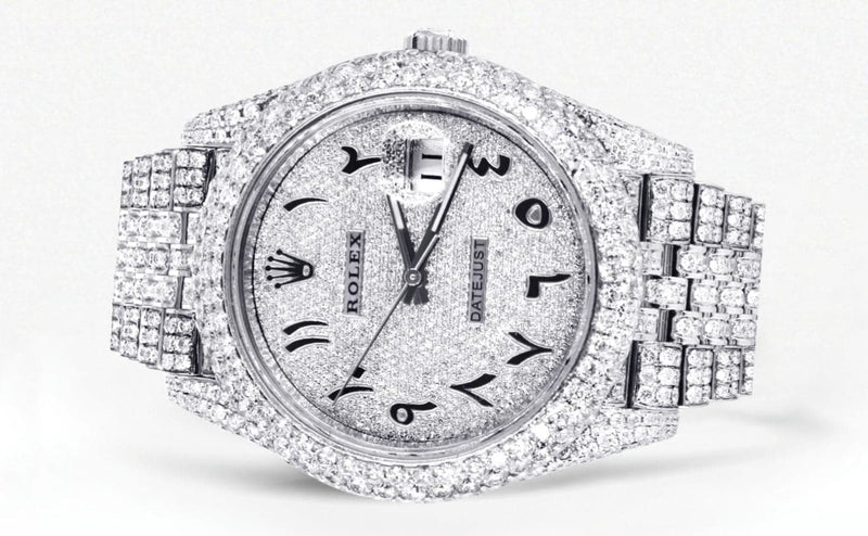 Diamond Iced Out Rolex Datejust 41 | 25 Carats Of Diamonds | Custom Arabic Numeral Diamond Dial | Two Row | Jubilee Band