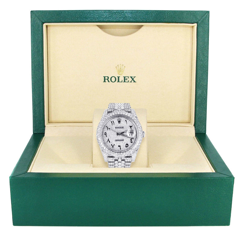 Diamond Iced Out Rolex Datejust 41 | 25 Carats Of Diamonds | Custom Arabic Numeral Diamond Dial | Two Row | Jubilee Band