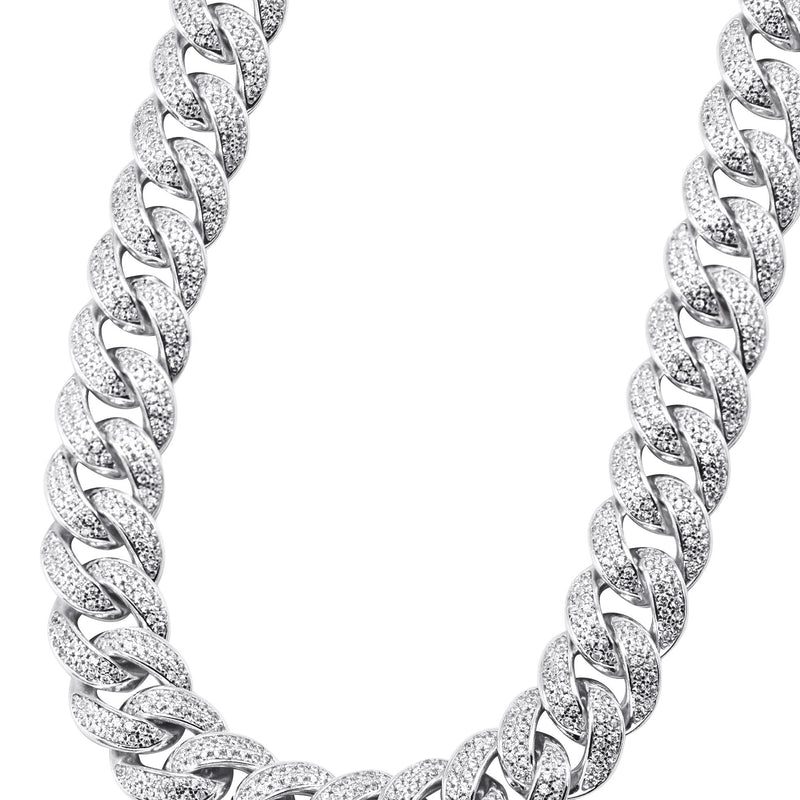 Silver Chain -  Double Row Iced Out Miami Cuban Chain