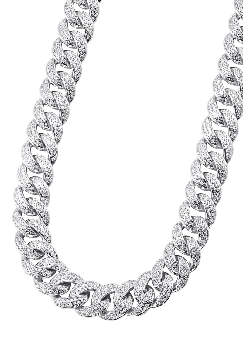 Silver Chain -  Double Row Iced Out Miami Cuban Chain