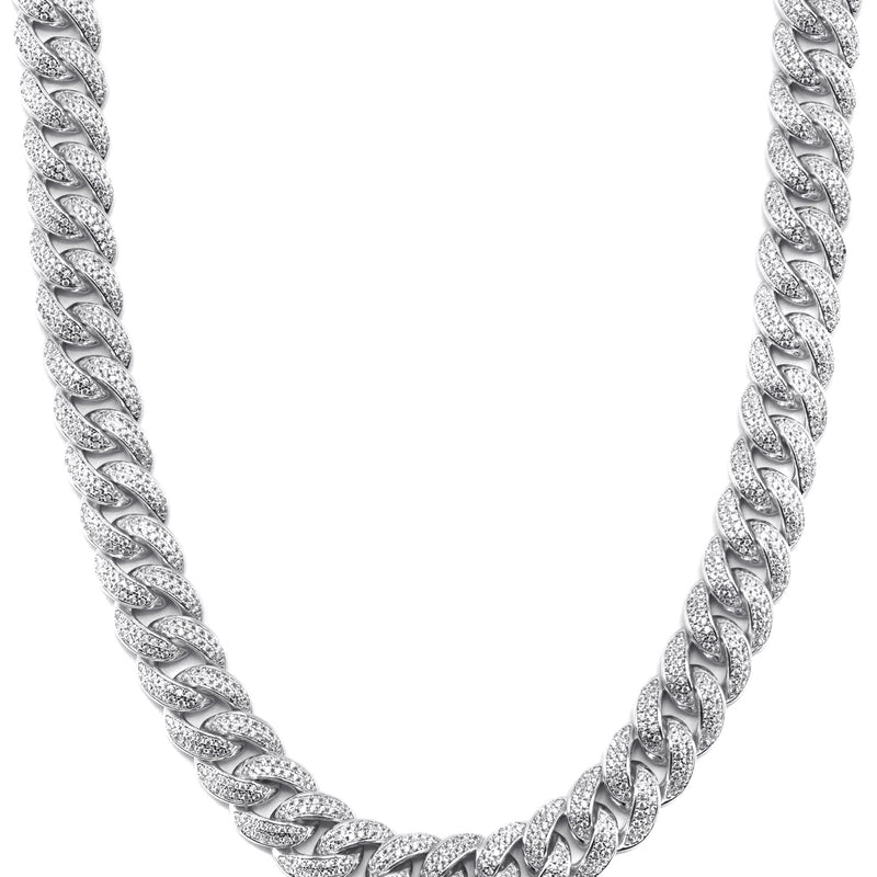 Silver Chain -  Double Row Iced Out Miami Cuban Chain