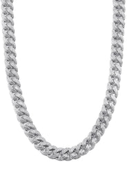 Silver Chain -  Double Row Iced Out Miami Cuban Chain