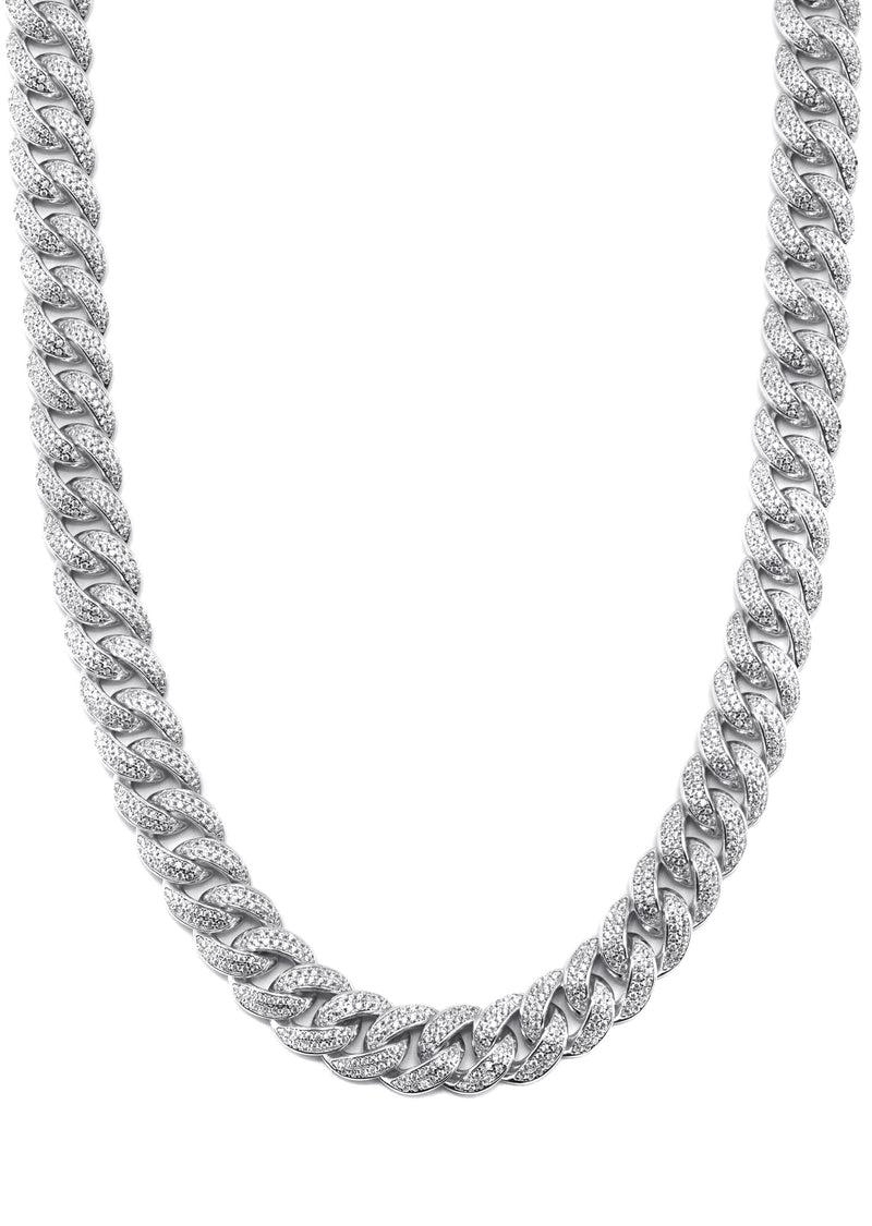 Silver Chain -  Double Row Iced Out Miami Cuban Chain