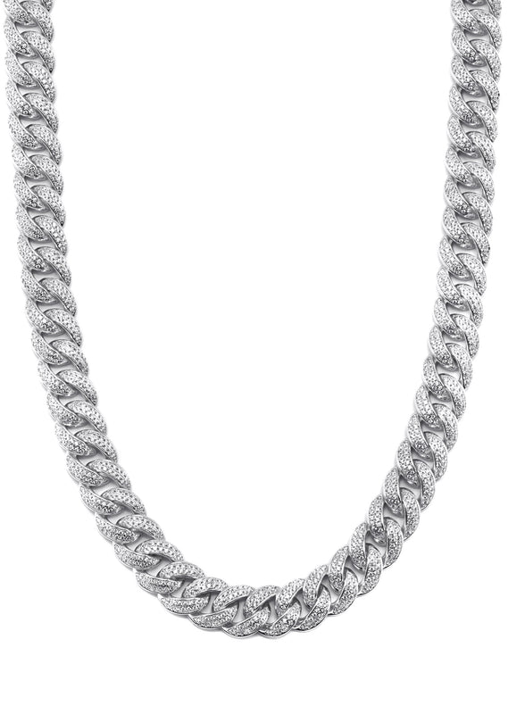 Silver Chain -  Double Row Iced Out Miami Cuban Chain
