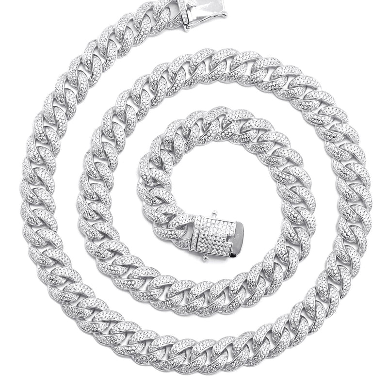 Silver Chain -  Double Row Iced Out Miami Cuban Chain