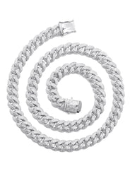 Silver Chain -  Double Row Iced Out Miami Cuban Chain