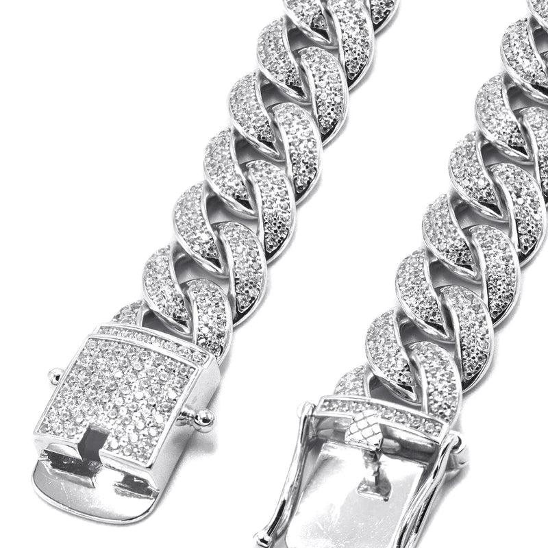 Silver Chain -  Double Row Iced Out Miami Cuban Chain