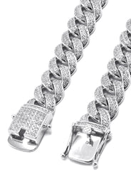 Silver Chain -  Double Row Iced Out Miami Cuban Chain