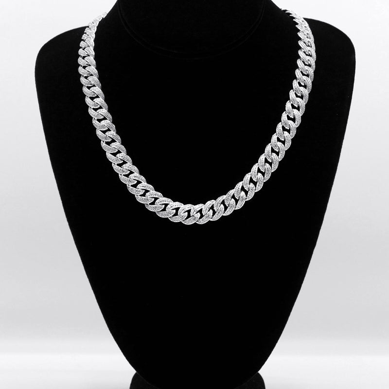 Silver Chain -  Double Row Iced Out Miami Cuban Chain