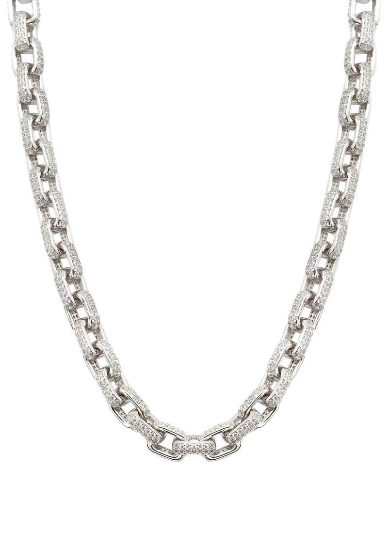 Silver Chain -  Iced Out Hermes Chain Silver