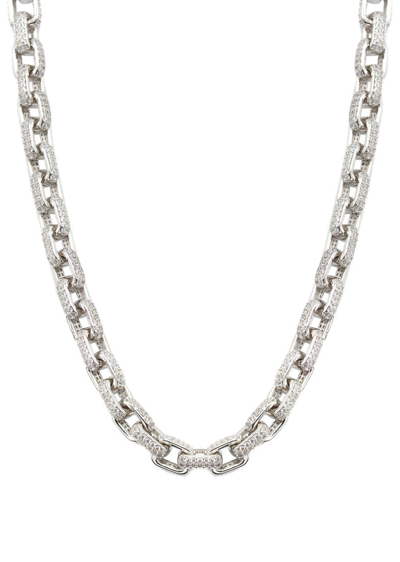 Silver Chain -  Iced Out Hermes Chain Silver