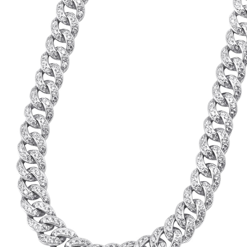 Silver Chain -  Single Row Iced Out Miami Cuban Link Chain