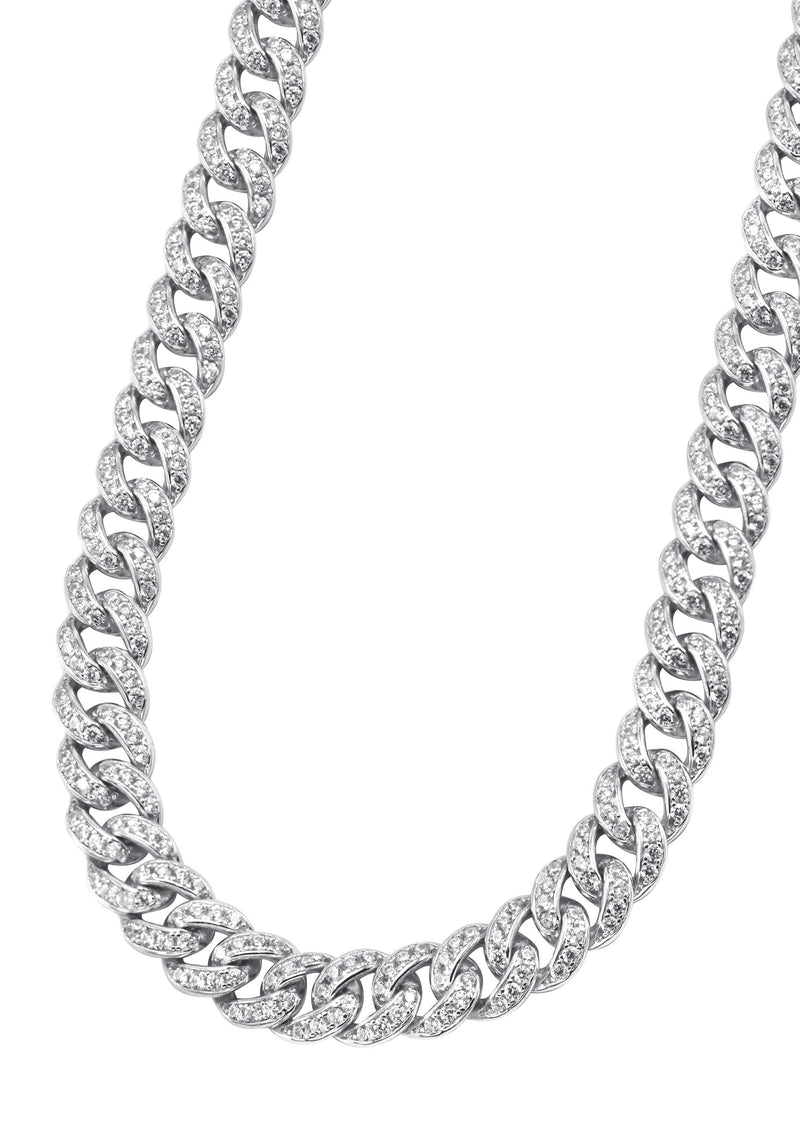 Silver Chain -  Single Row Iced Out Miami Cuban Link Chain