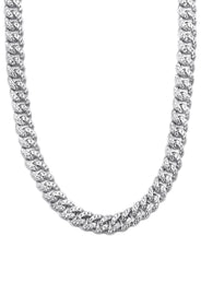 Silver Chain -  Single Row Iced Out Miami Cuban Link Chain