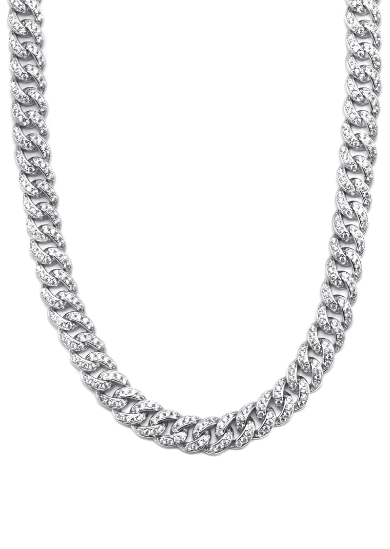 Silver Chain -  Single Row Iced Out Miami Cuban Link Chain