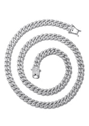Silver Chain -  Single Row Iced Out Miami Cuban Link Chain