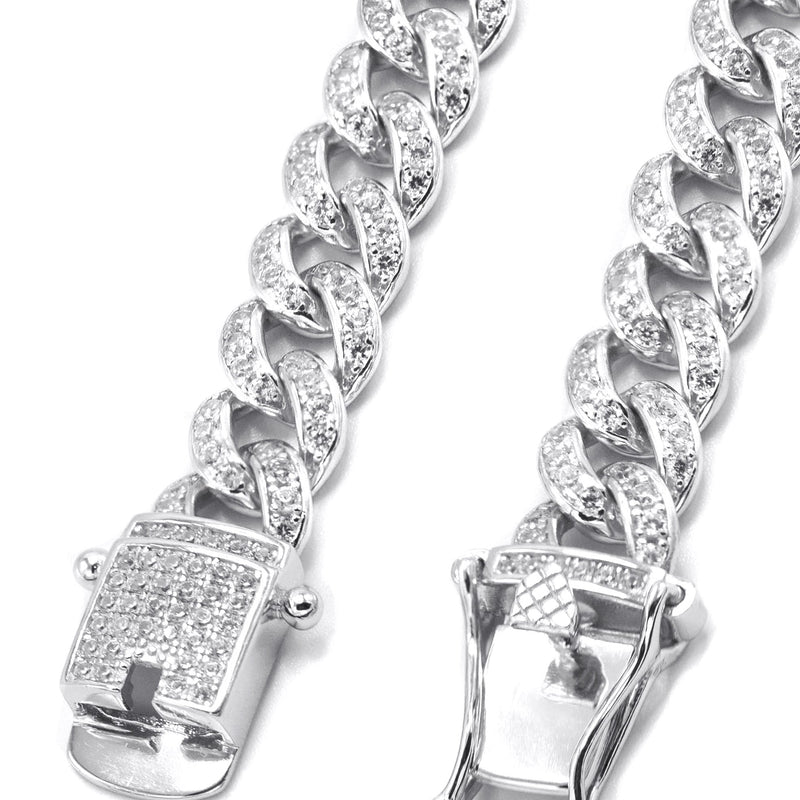 Silver Chain -  Single Row Iced Out Miami Cuban Link Chain