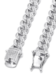 Silver Chain -  Single Row Iced Out Miami Cuban Link Chain