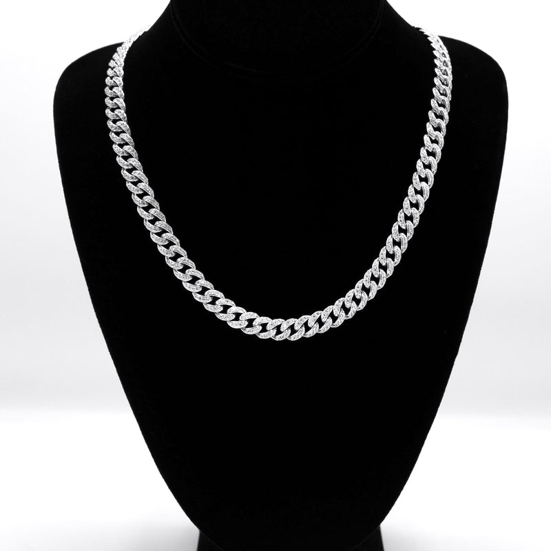 Silver Chain -  Single Row Iced Out Miami Cuban Link Chain