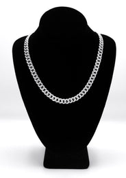 Silver Chain -  Single Row Iced Out Miami Cuban Link Chain