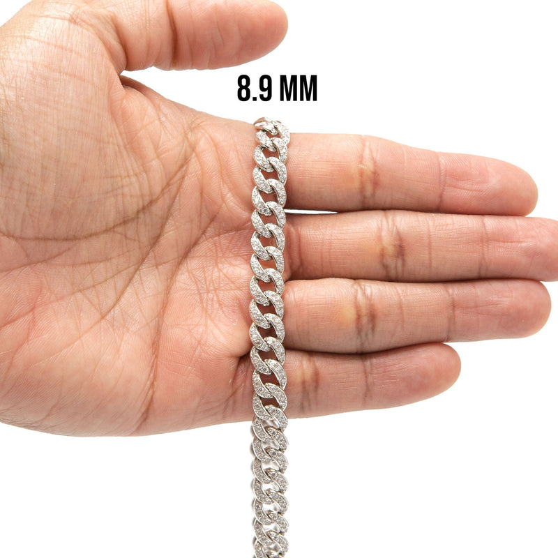 Silver Chain -  Single Row Iced Out Miami Cuban Link Chain