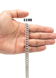 Silver Chain -  Single Row Iced Out Miami Cuban Link Chain