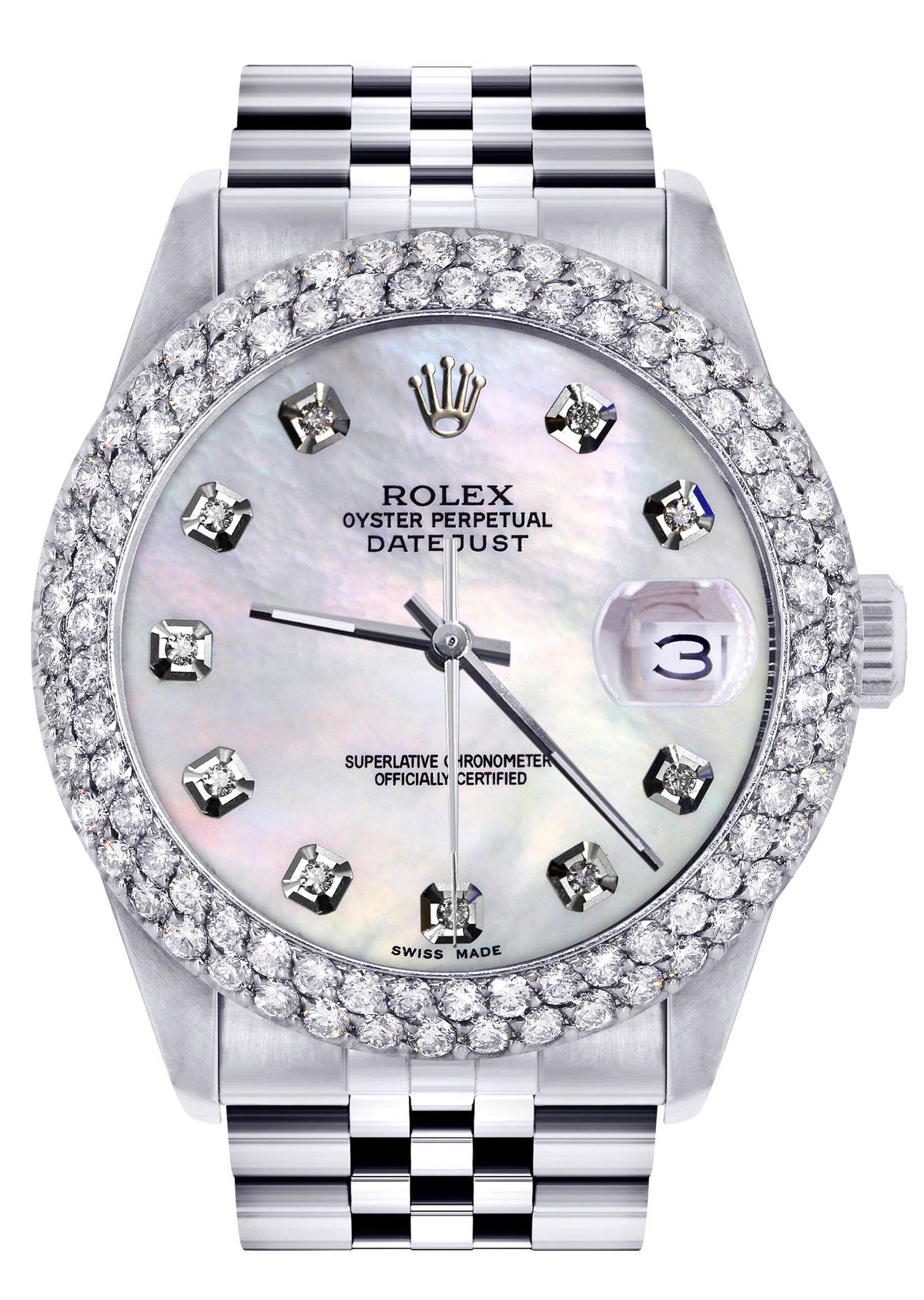 Womens Rolex Datejust Watch 16200 | 36Mm | White Mother of Pearl Dial | Two Row 4.25 Carat Bezel | Jubilee Band