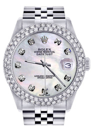 Womens Rolex Datejust Watch 16200 | 36Mm | White Mother of Pearl Dial | Two Row 4.25 Carat Bezel | Jubilee Band