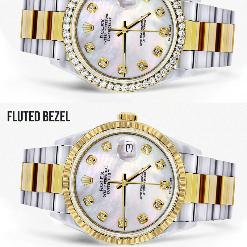 Diamond Gold Rolex Watch For Men 16233 | 36Mm | White Mother Of Pearl  | Oyster Band