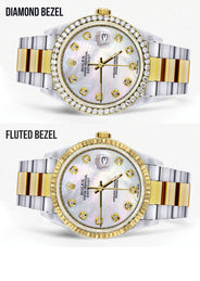 Diamond Gold Rolex Watch For Men 16233 | 36Mm | White Mother Of Pearl  | Oyster Band