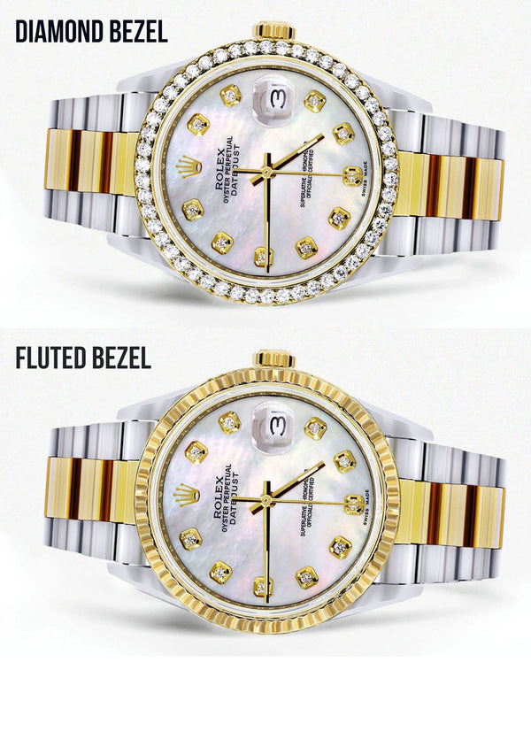 Diamond Gold Rolex Watch For Men 16233 | 36Mm | White Mother Of Pearl  | Oyster Band