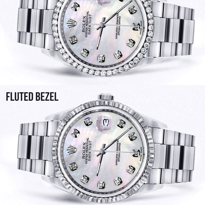 Diamond Mens  Rolex Datejust Watch 16200 | 36Mm | White Mother Of Pearl Dial | Oyster Band