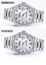 Diamond Mens  Rolex Datejust Watch 16200 | 36Mm | White Mother Of Pearl Dial | Oyster Band