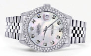 Mens Rolex Datejust Watch 16200 | 36Mm | White Mother of Pearl Dial | Two Row 4.25 Carat Bezel | Jubilee Band
