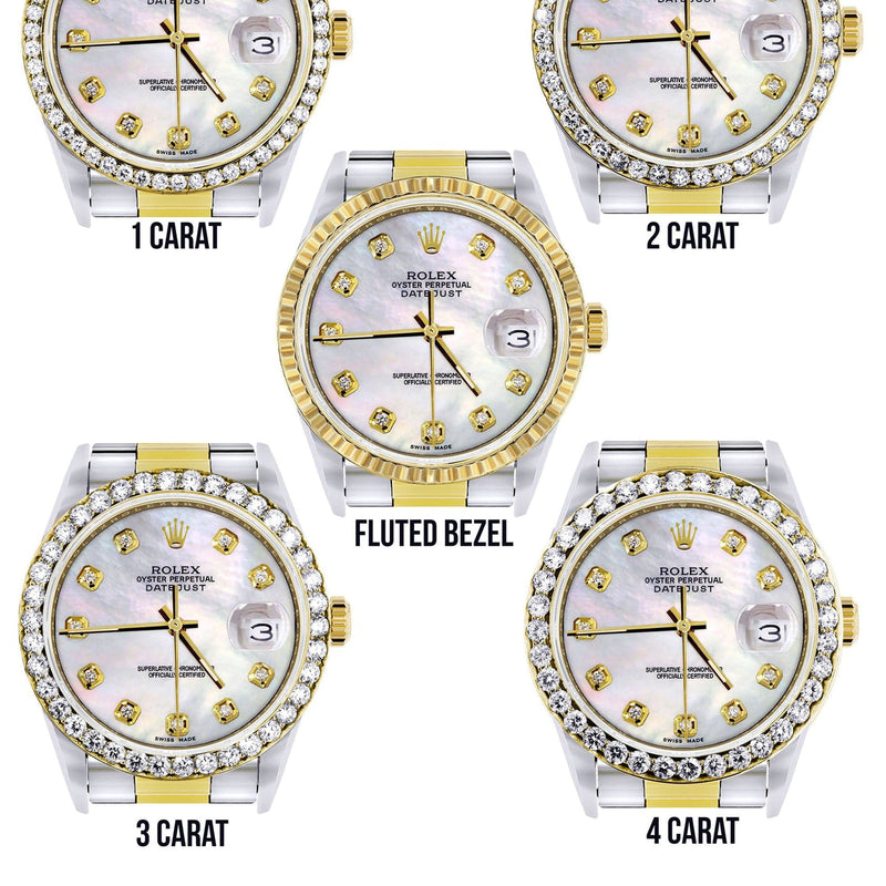 Diamond Gold Rolex Watch For Men 16233 | 36Mm | White Mother Of Pearl  | Oyster Band