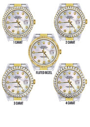 Diamond Gold Rolex Watch For Men 16233 | 36Mm | White Mother Of Pearl  | Oyster Band