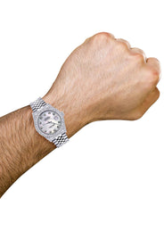 Mens Rolex Datejust Watch 16200 | 36Mm | White Mother of Pearl Dial | Two Row 4.25 Carat Bezel | Jubilee Band