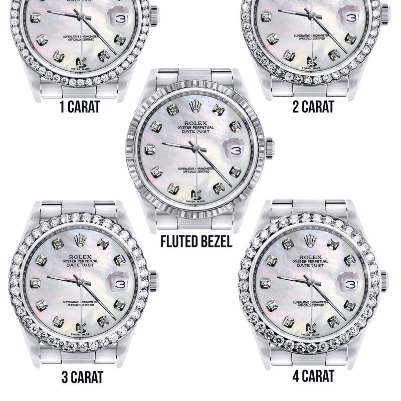 Diamond Mens  Rolex Datejust Watch 16200 | 36Mm | White Mother Of Pearl Dial | Oyster Band