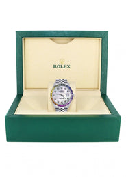 Diamond Gold Rolex Watch For Men 16200 | 36Mm | Rainbow Sapphire Bezel | Mother Of Pearl Dial | Jubilee Band