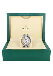 Diamond Gold Rolex Watch For Men 16233 | 36Mm | Rainbow Sapphire Bezel | Light Mother Of Pearl Dial | Jubilee Band
