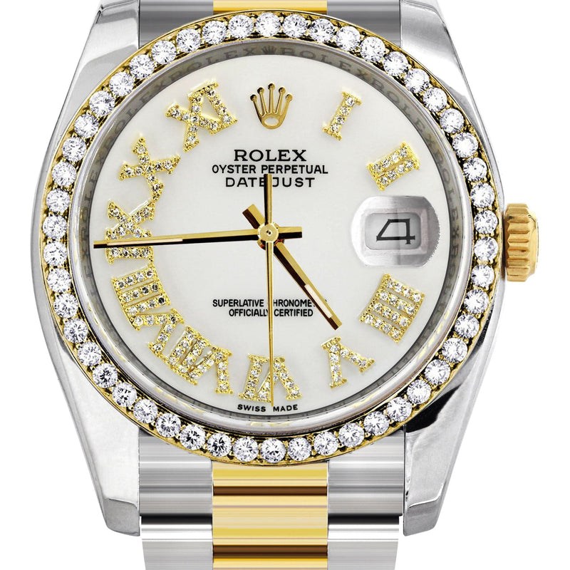 116233 | Gold & Steel Rolex Datejust Watch | 36Mm | White Roman Diamond Dial | Oyster Band