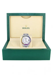 Diamond Gold Rolex Watch For Men 16200 | 36Mm | Rainbow Sapphire Bezel | White Roman Numeral Dial | Jubilee Band