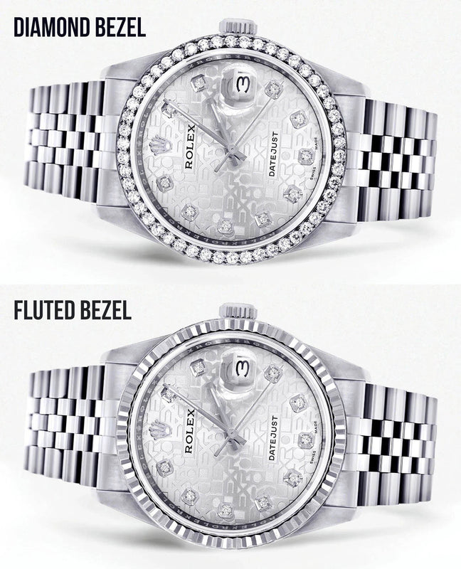 Diamond Mens  Rolex Datejust Watch 16200 | 36 MM | Diamond Rolex Textured Jubilee Dial | Jubilee Band