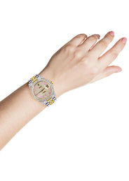 Womens Gold Rolex Watch 16233 | 36Mm | Custom Pink Arabic Full Diamond Dial | Jubilee Band