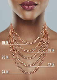 Womens 14K Rose Gold Chain - Solid Cuban Link Chain