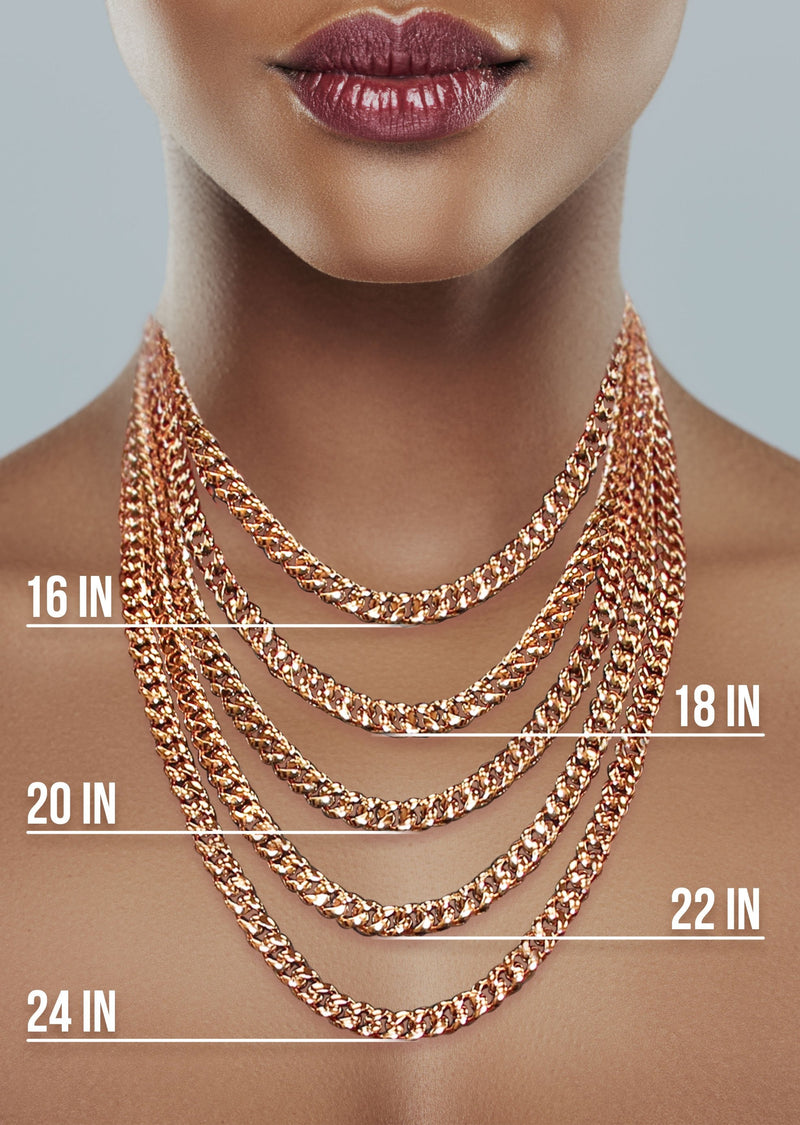 Womens 14K Rose Gold Chain - Solid Cuban Link Chain