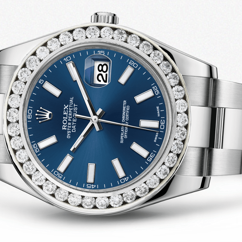 Rolex Datejust Ii Blue Dial - Index Hour Markers With 5 Carats Of Diamonds