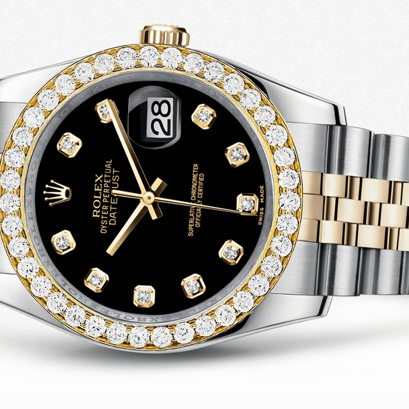 Rolex Datejust Black Dial - Diamond Hour Markers With 4 Carats Of Diamonds