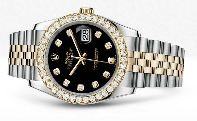 Rolex Datejust Black Dial - Diamond Hour Markers With 4 Carats Of Diamonds
