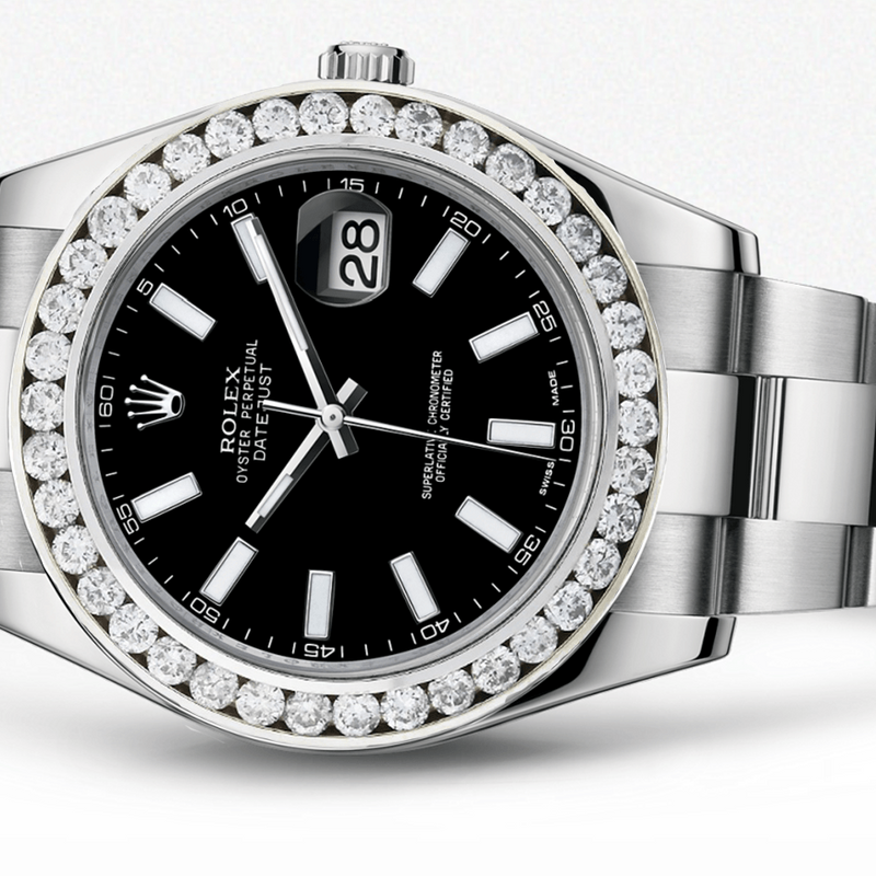 Rolex Datejust Ii Black Dial -  Index Hour Markers With 5 Carats Of Diamonds